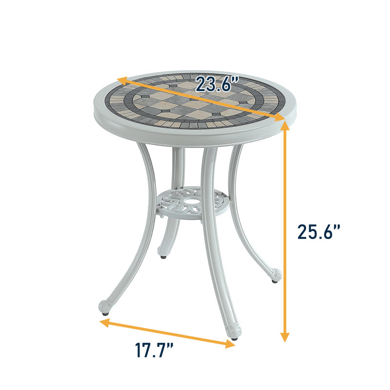 24'' Round Cast Aluminum Outdoor Bistro Table with Lattice Design, White