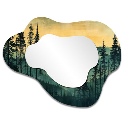 Calm Mountain Silhouette In Woodlands I - Landscape Mountains Cloud Decorative Wall Mirror, Traditional Vanity Mirror, Printed on Metal