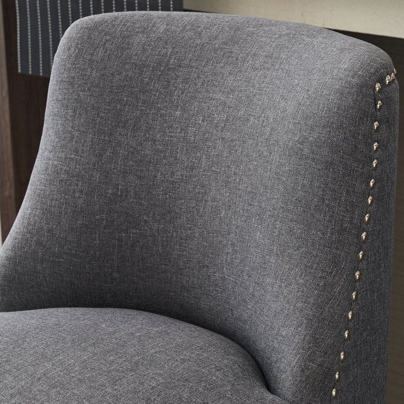 Ensemble de 2 tabourets de bar pivotants en tissu moderne avec dossier haut ergonomique et patins réglables, Gris foncé