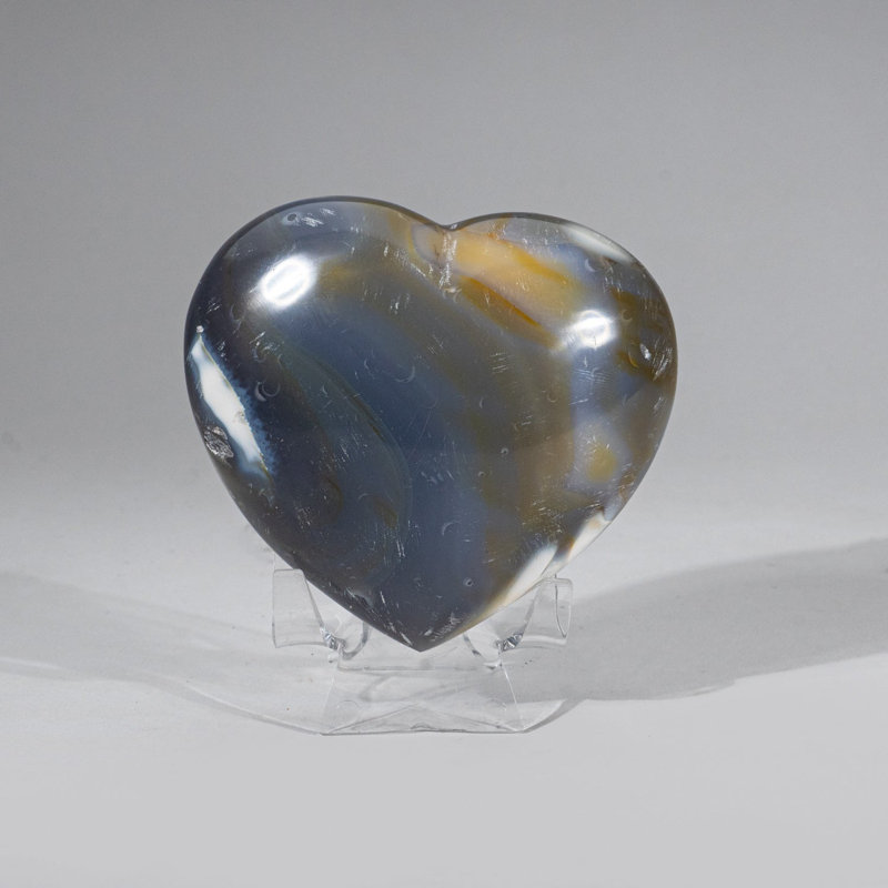 Blue Chalcedony Orca Stone Heart from Madagascar (0.9629 Lbs)