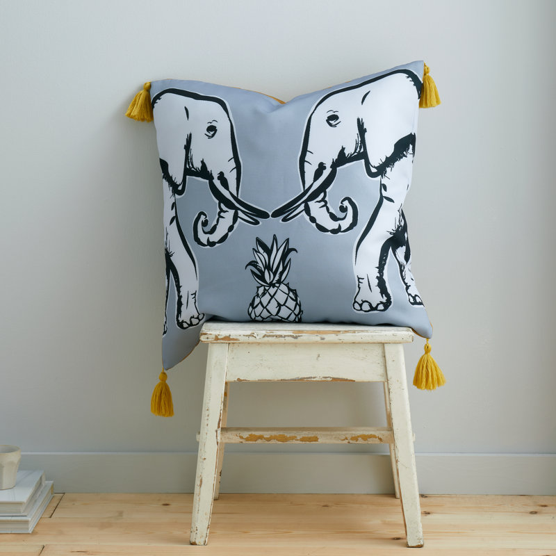 Tembo Elephant Tassel Scatter Cushion with Filling, Ochre