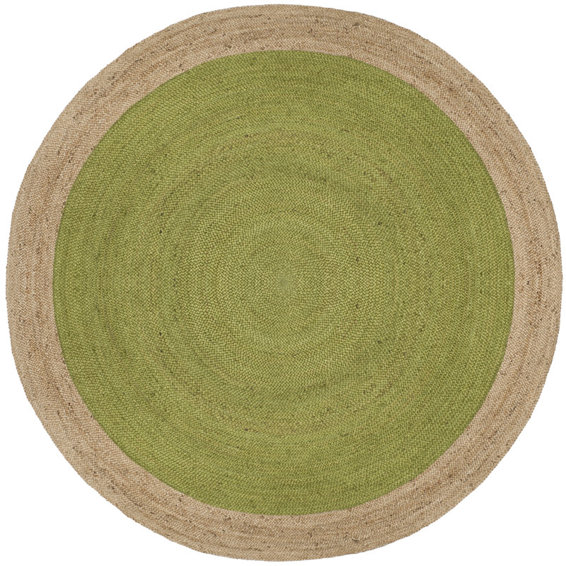 Alexina Hand-Woven Natural Jute Solid Color Area Rug, Green/Natural, Rond 6 pi