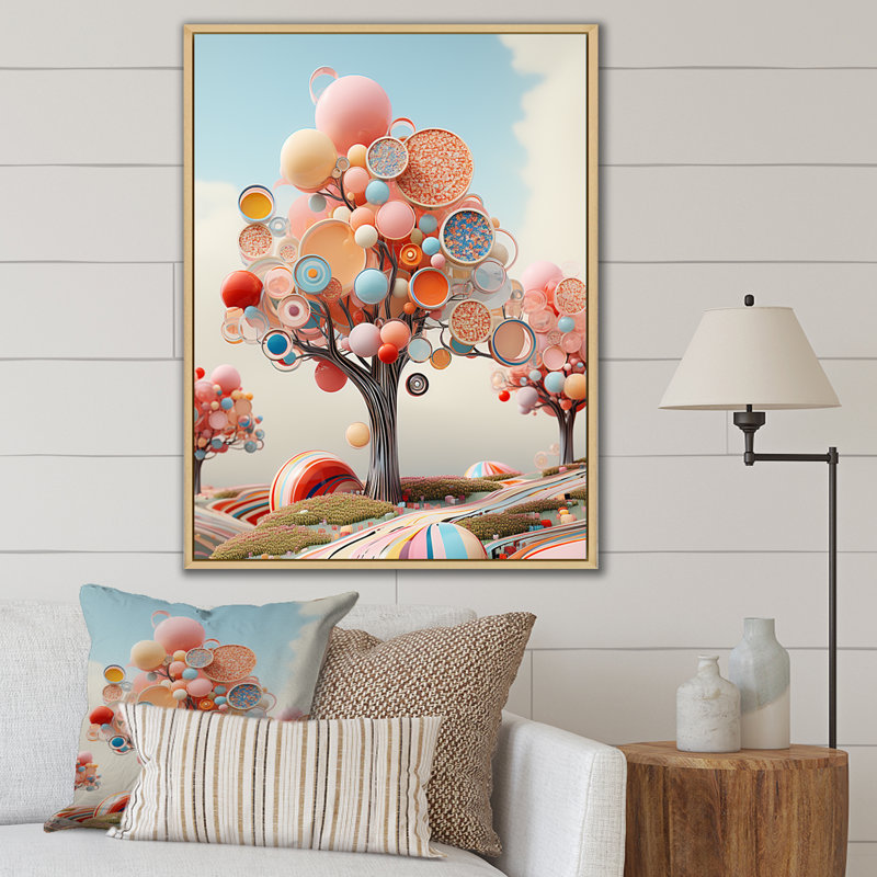 «Playful Abstract Tree of Wonders», reproduction sur toile, 40" H x 30" W, Cadre naturel flottant