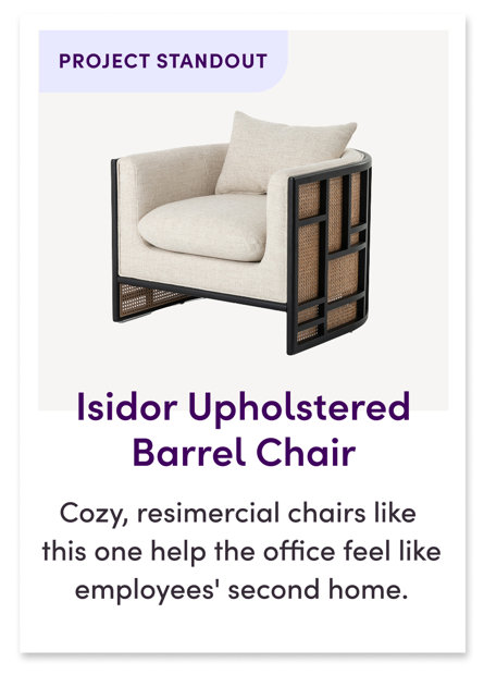 Isidor Upholstered Barrel Chair Cozy, resimercial chairs like this one help the office feel like employees' second home.