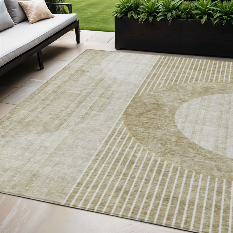 Tapis d'intérieur / extérieur géométrique lavable beige / brun clair 5 pi x 8 pi taupe