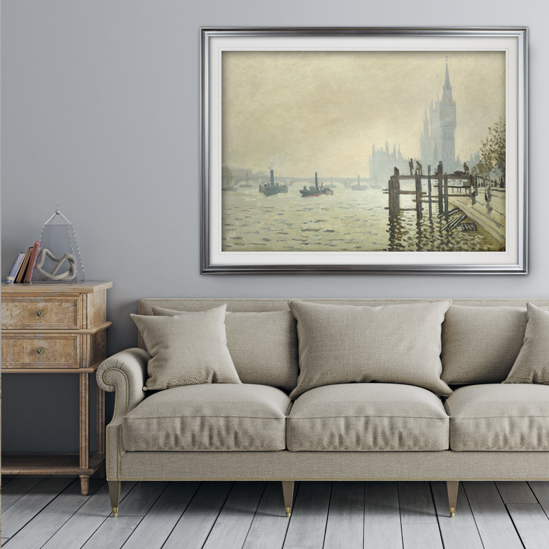 « thames ci-dessous westminster » par claude monet imprimé, Cadre argenté, H 31 po x l 43 po x P 1,5 po