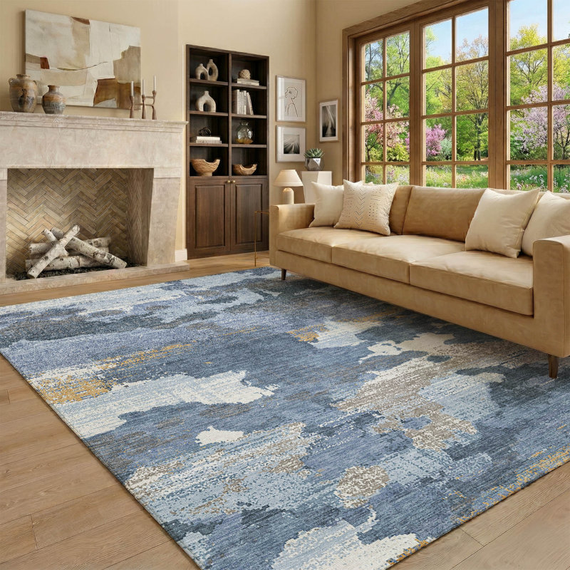 Tapis abstrait lavable à la machine de qualité supérieure Mayfield AMF2434, En jean, 10' x 14'