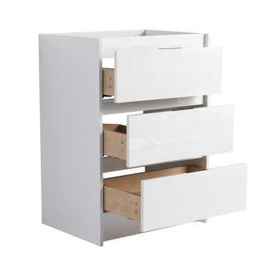 Armoire de salle de bain autoportante 24 po, 3 tiroirs à fermeture douce, blanc brillant (emballage KD) (meuble-lavabo seulement)