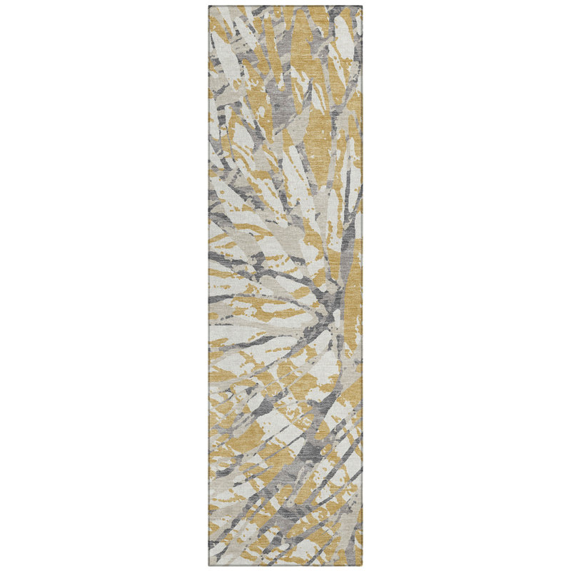 Machine Washable Indoor/Outdoor Chantille ACN2651 Abstract Rug, Gold, 2'3" x 7'6" Runner