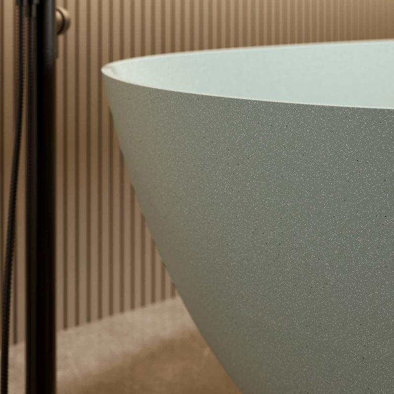 Baignoire autoportante de 65 pouces, baignoire en surface en résine de pierre, baignoire autoportante moderne avec trop-plein et bonde escamotable, vert turquoise pour la salle de bain MAYBoss