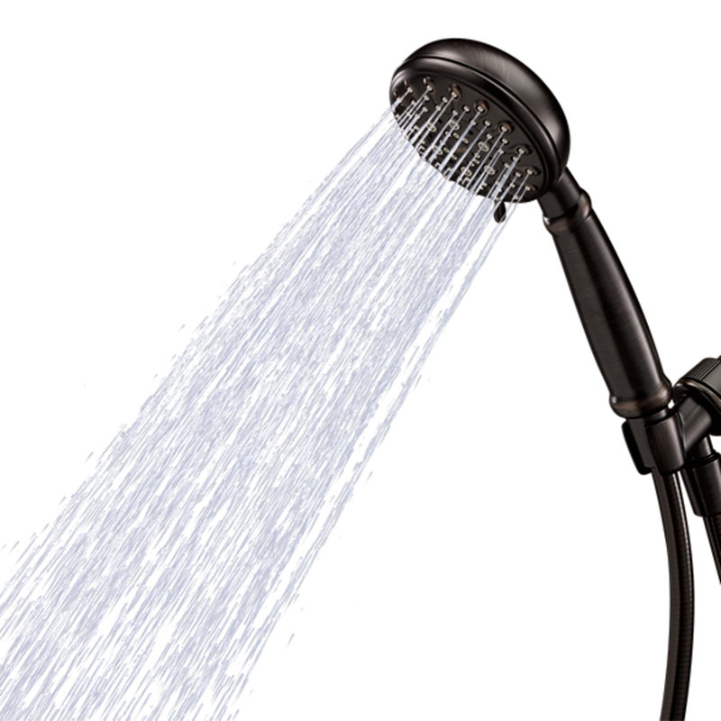 Douche à main à 5 jets avec boyau et support - bronze méditerranéen Moose Banbury 23046brb, Bronze méditerranéen