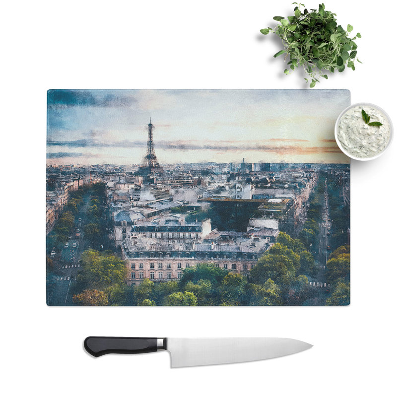 Tempered Glass Eiffel Tower & the Paris Skyline Chopping Board, 28.5 cm x 39 cm