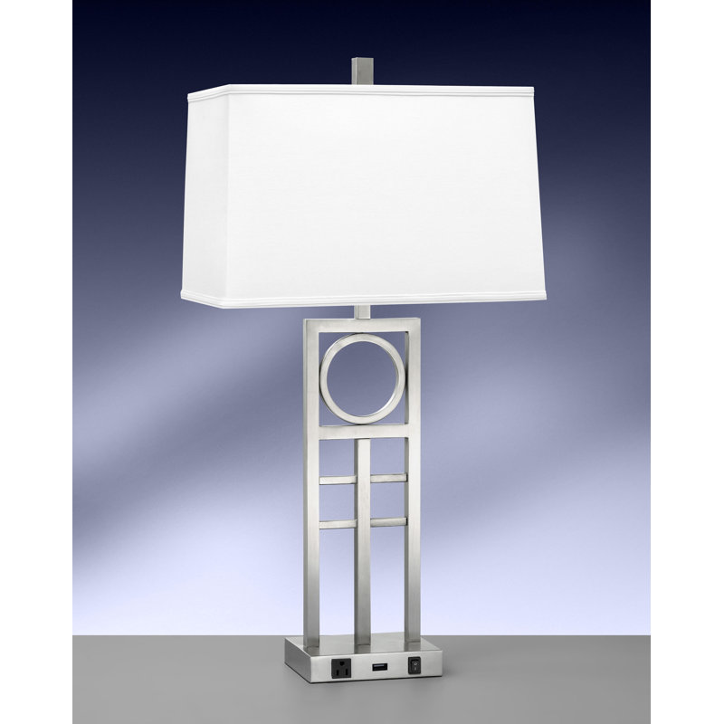 Ensemble de lampe de table argentée 29 "avec prise USB et prise diretto