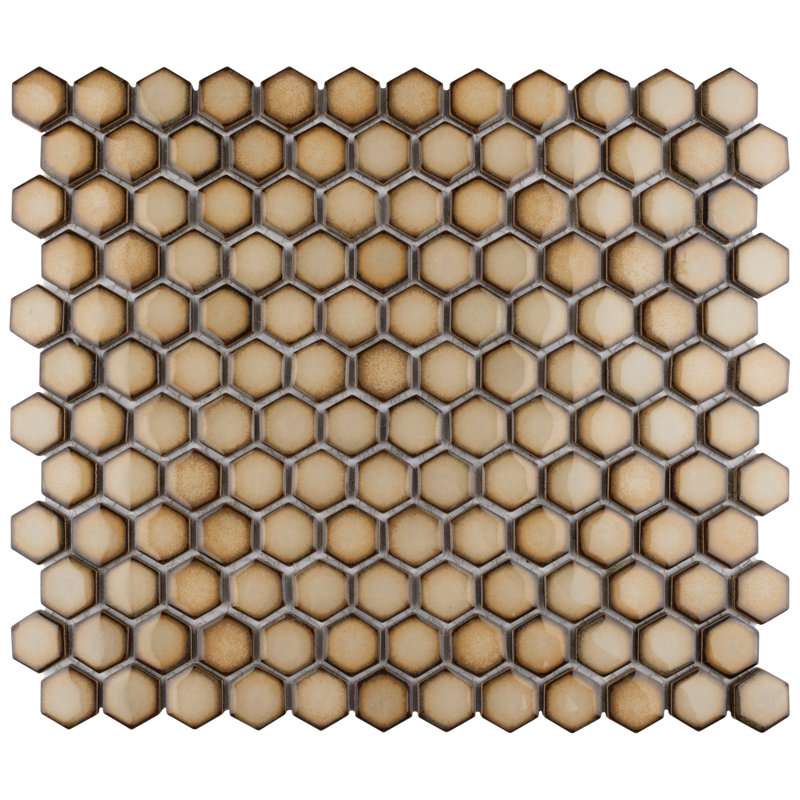 Hudson 1" Hex Atlantis 11-7/8" x 13-1/4" Porcelain Mosaic Tile, Earth