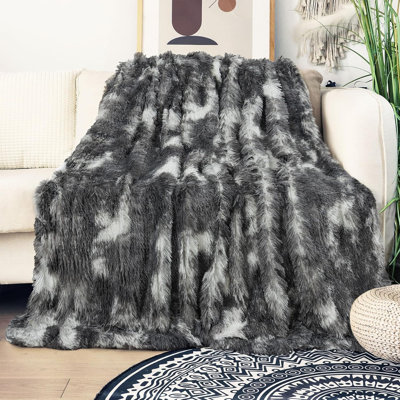 Extra Soft Faux Fur Throw Blanket 50 X 60 Reversible Shaggy Plush Cozy Blanket For Couch Sofa Bedroom Tie Dye Grey