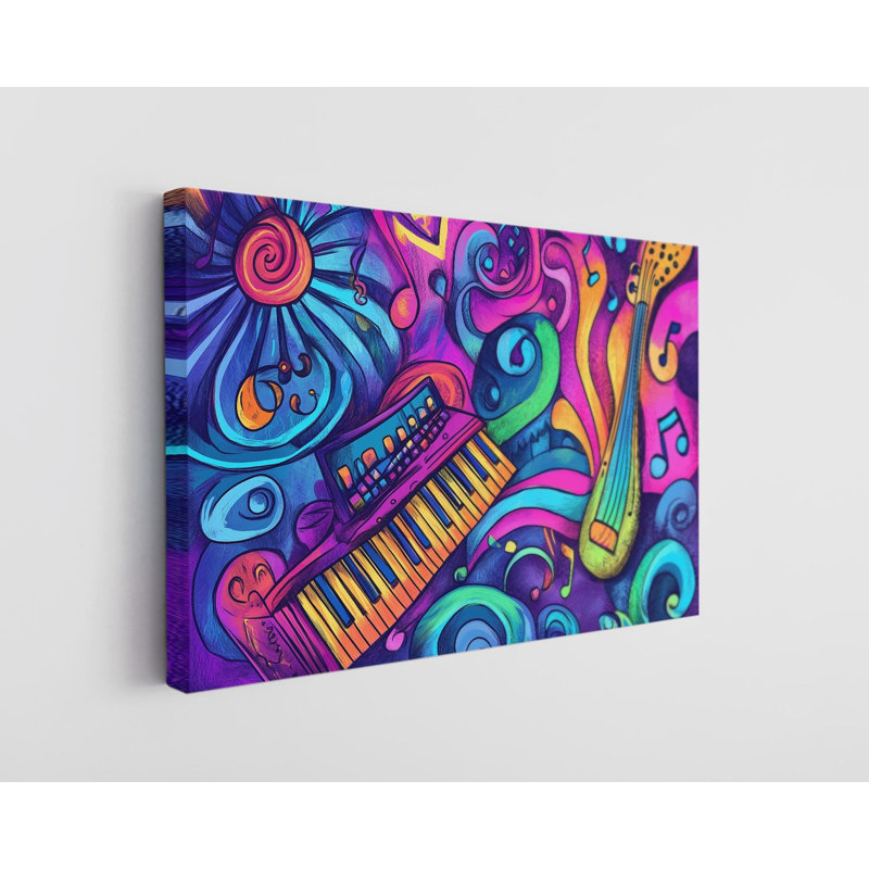 Colorful Doodle of Musical Instruments on High-Quality Canvas Print - Handcrafted Wall Decor - Stylish Art - Gift - Wall Decor, Painting Reproduction