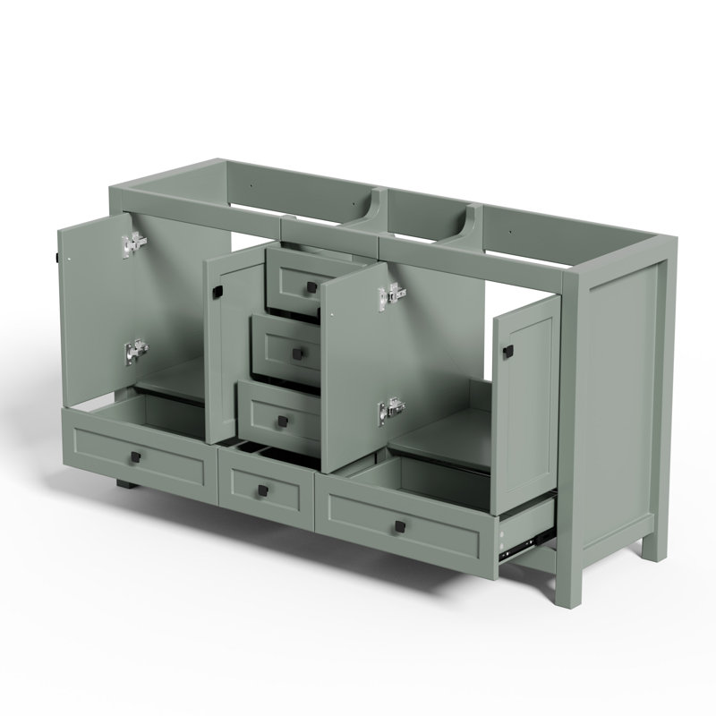 Base de meuble-lavabo à double cuve 60 po seulement, sans comptoir, assemblage requis, Vert