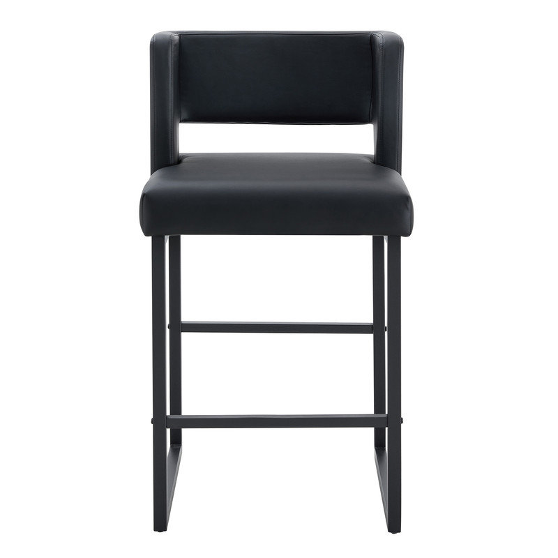 Faux Leather Upholstered Counter Bar Stool (Set of 2), Black, Black
