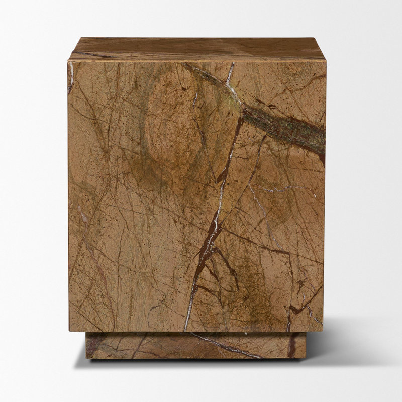 Matteo Solid Marble Square Side Table, Brown