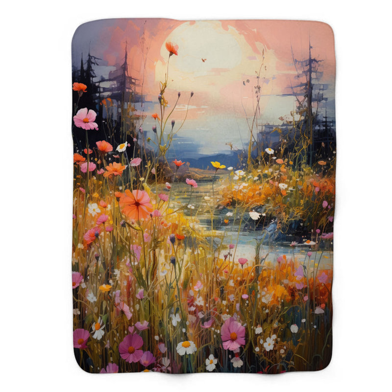 Wildflower Scenery - couverture de qualité supérieure 1 pièce, Lit simple