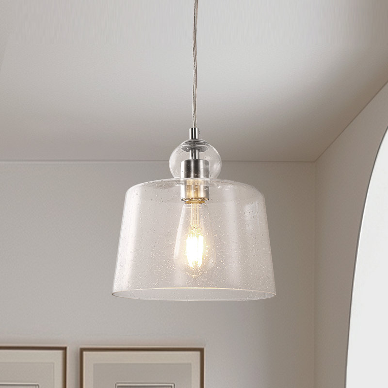Silver Bubble Glass Bell-Shaped 1-Light Pendant