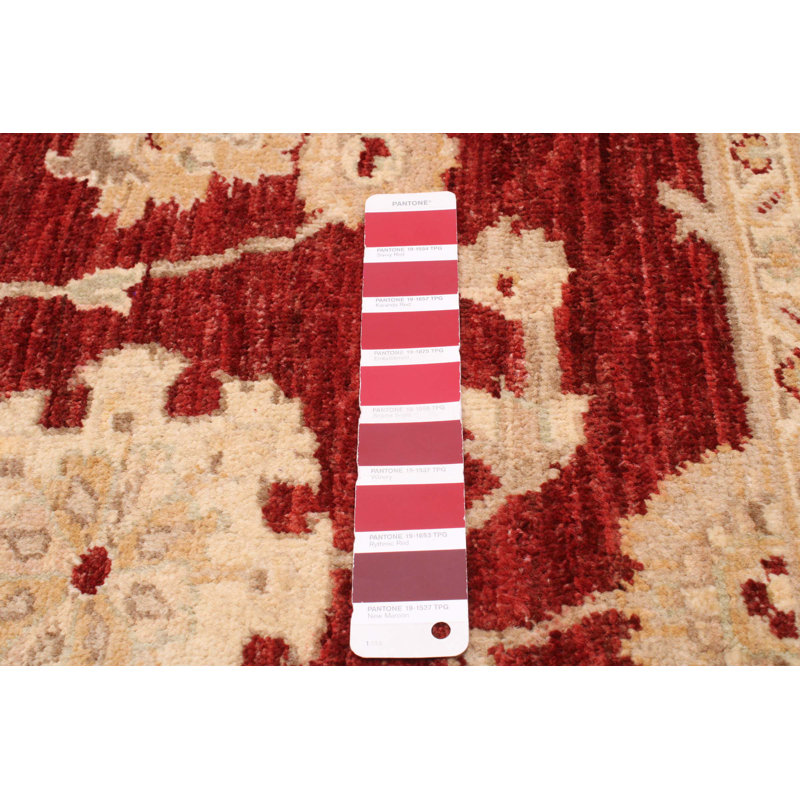 Tapis rouge foncé en laine noué à la main de conception unique 8 pi x 9 pi 4 po Chobi Finest