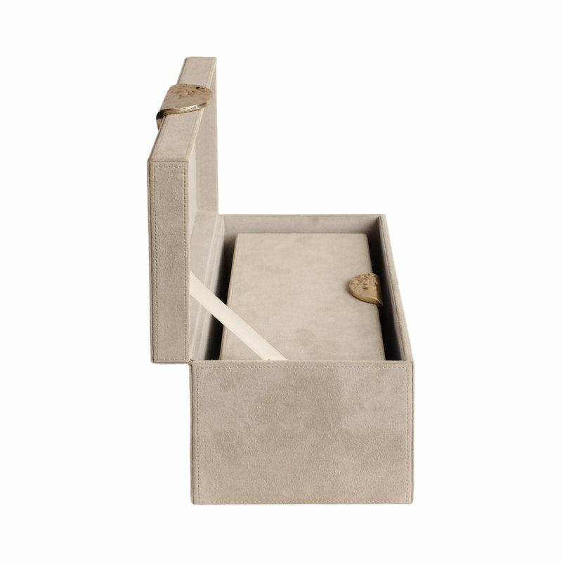 Boîte en suède avec détails en métal élégants - Boîte décorative avec couvercle pour bijoux et accessoires - Organisateur de boîtes décoratives fonctionnelles pour le salon, la chambre à coucher ou le bureau