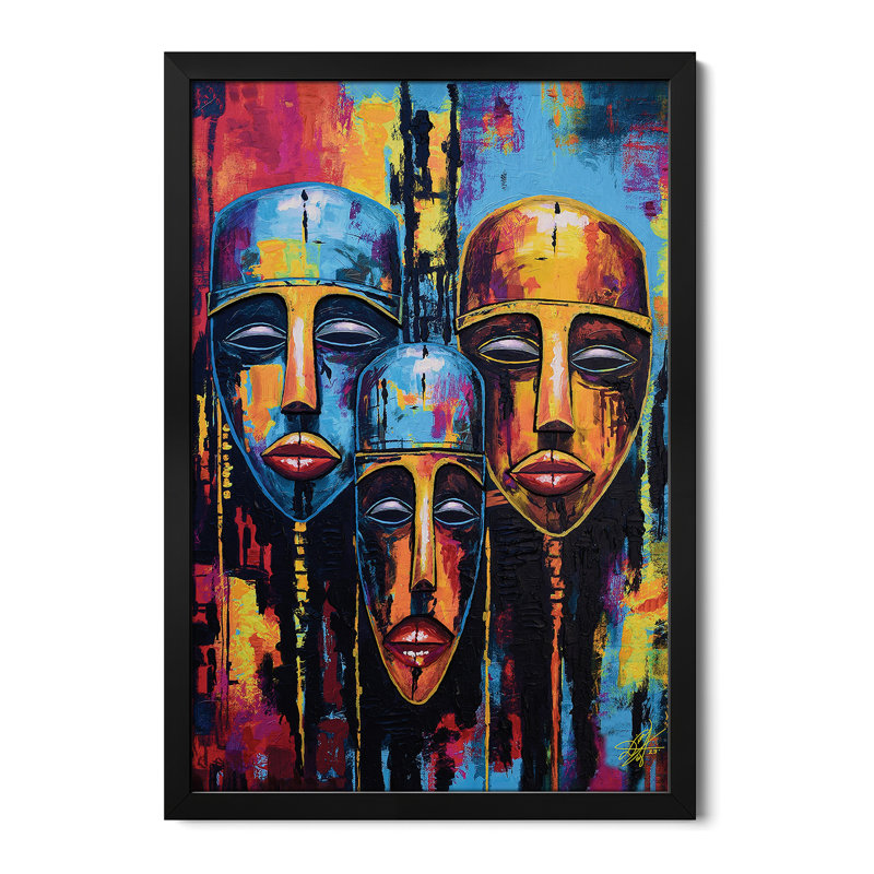 Trio de visages encadrés de qualité supérieure, H 24 po x l 16 po