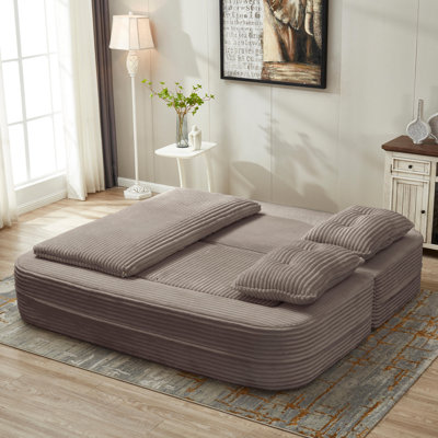 Multi-Functional Sectional Sofa Bed With Independent Chaise, Convertible To King Size, Plush Corduroy Deep Seat Design.
