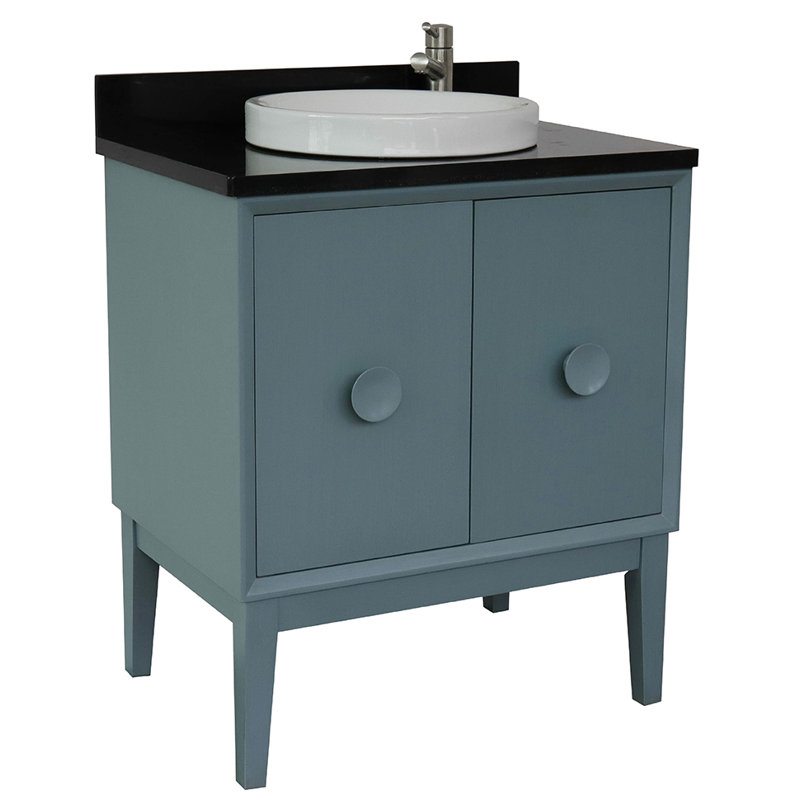 Meuble-lavabo simple 31 po avec comptoir en pierre Crumley, Bleu aqua / noir galaxie