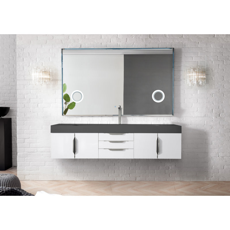 Mercer Island 72'' W Single Vanity, Brushed Nickel, Glossy White, Dusk Gray