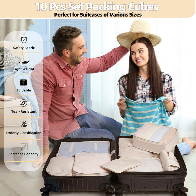 10 Pcs Set Packing Cubes For Travel Packing Organizers Travel Essentials Luggage Organizer Bags,Expandable Suitcase Organizer Travel Bags Packing Cubes