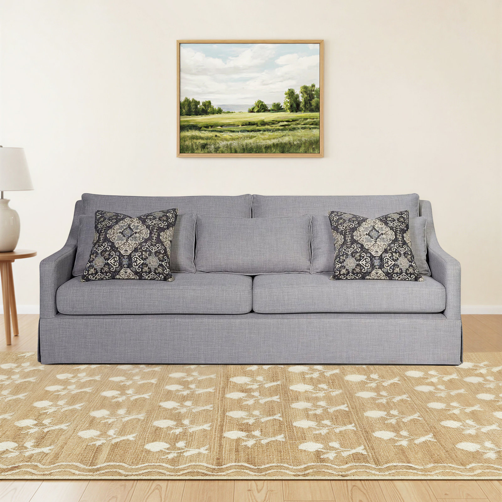 Haley Upholstered Sofa with Pillows, Gray