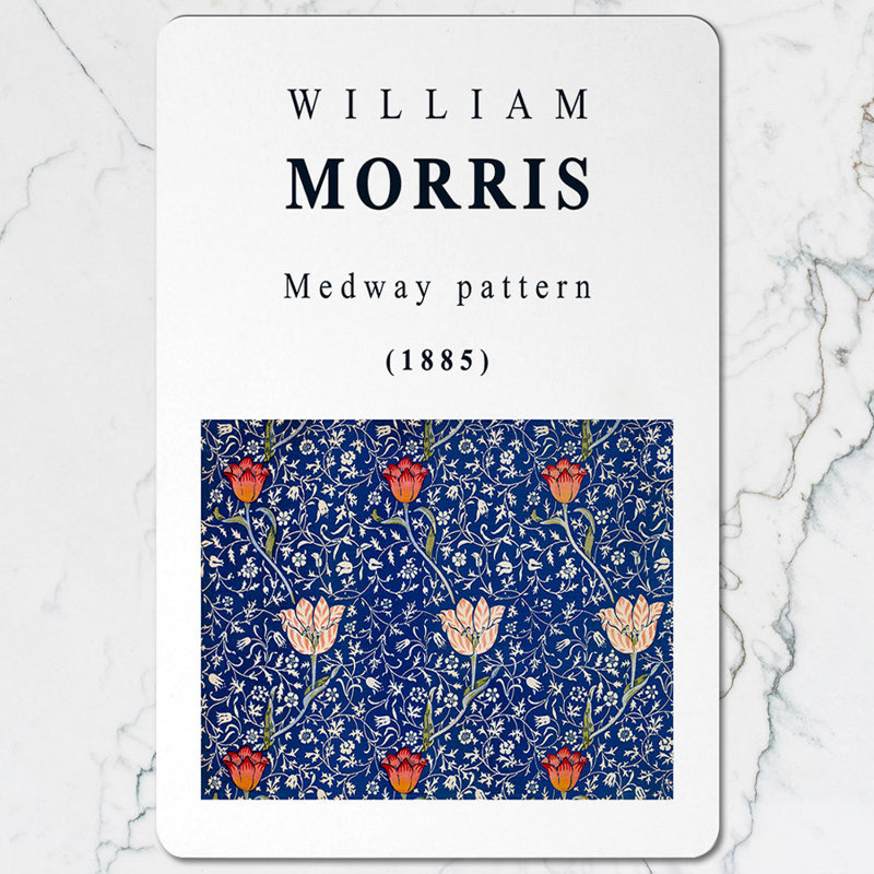 William Morris Medway Pattern Placemat And Coaster Set Navy Floral Wood Base 12 Piece