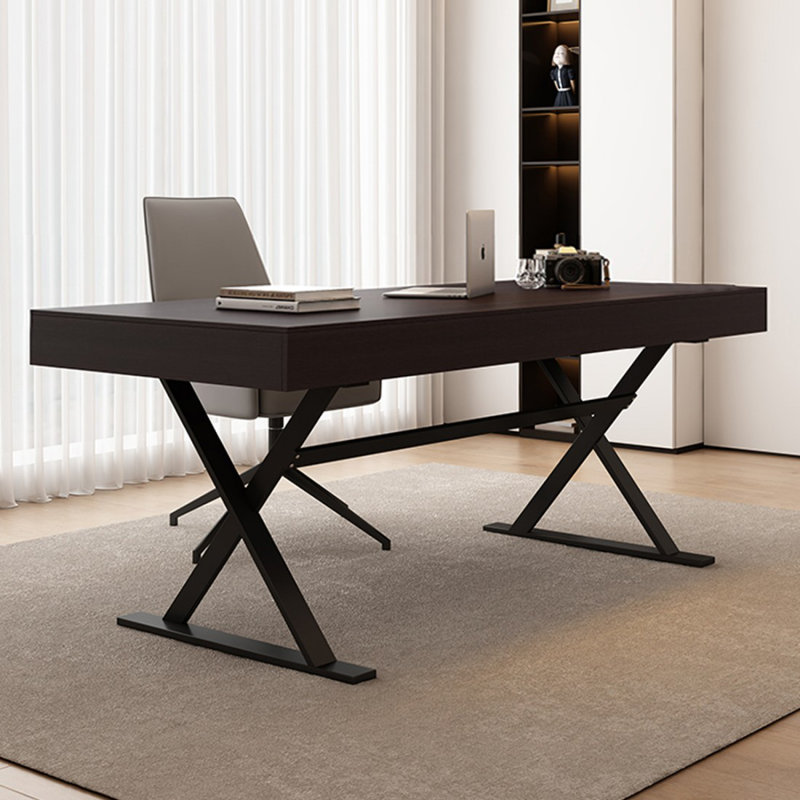 Bureau rectangulaire à 3 tiroirs couleur bois fumé + bois manufacturé noir + acier au carbone