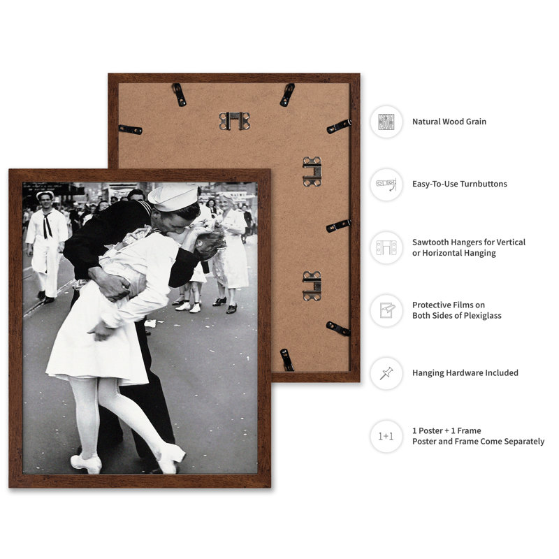 V-J Day Kiss, Poster, 12"H x 16"W, Brown Framed