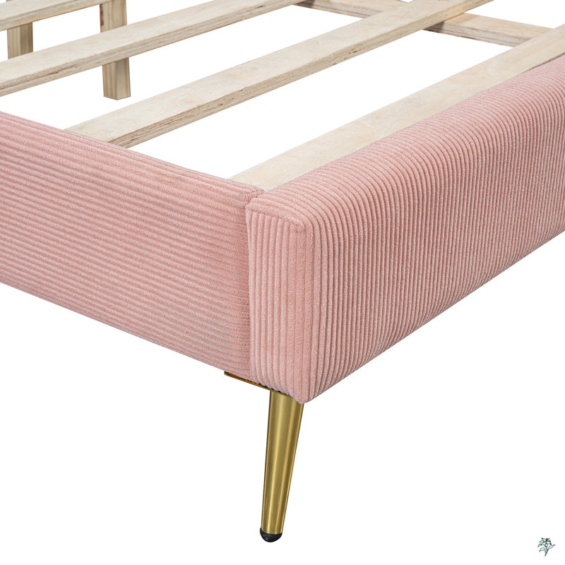 Grand lit plateforme tapissier Daventry, Rose 1