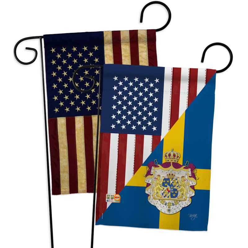 Ensemble de 2 drapeaux de jardin à 2 côtés en polyester 19 po american suède amitié impressions
