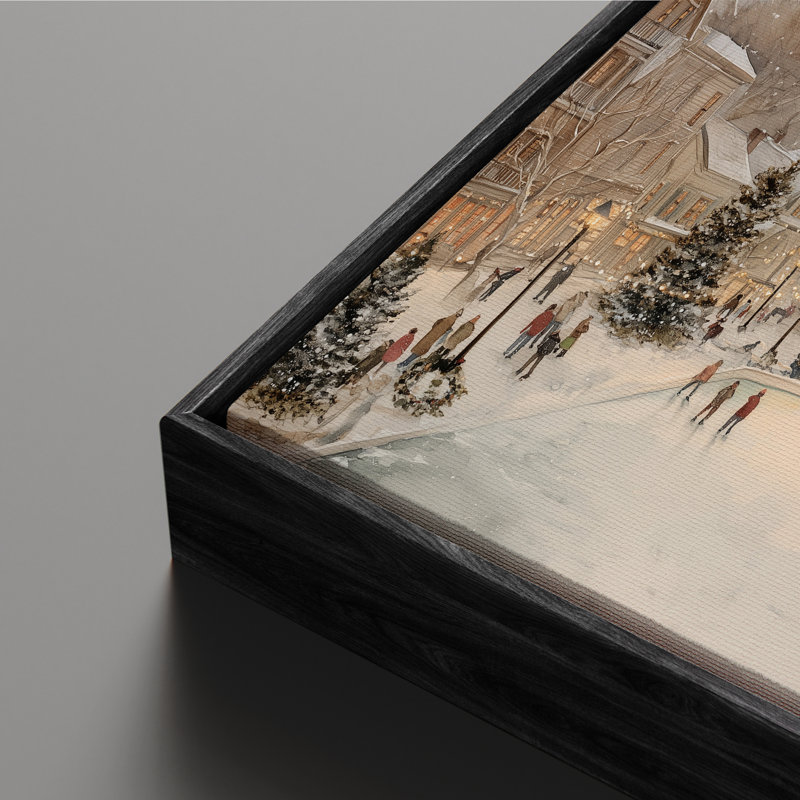 Art mural encadré sur toile - Village d'hiver avec scène de patinage sur glace - 16 po x 24 po, 24 po x 36 po, Noir
