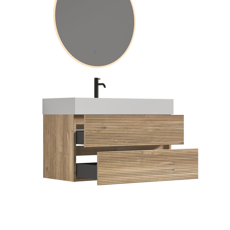 Meuble-lavabo mural moderne Mid-Century avec matériaux durables et tiroirs à fermeture silencieuse Doreli