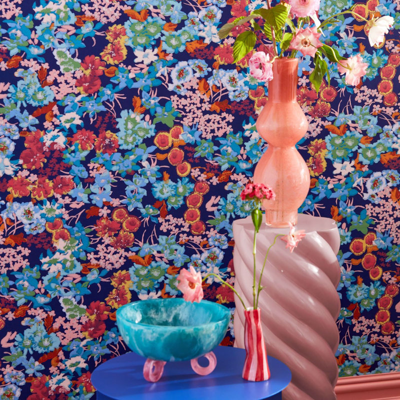 Wildflower Meadow Wallpaper, Lapis/Carnelian/Aquamarine