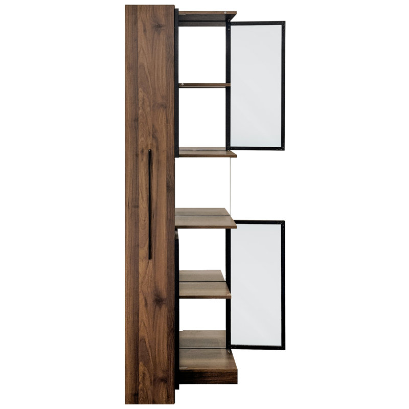 Vitrine avec porte en verre 70 po, 5 tablettes de rangement réglables, trois modes d'éclairage, idéal pour les espaces de vie 70 5