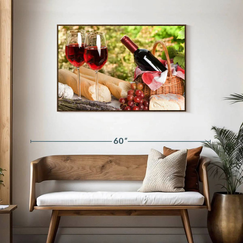 Pique-nique au vin rouge, Cadre flottant noyer, 40 po x 27 po