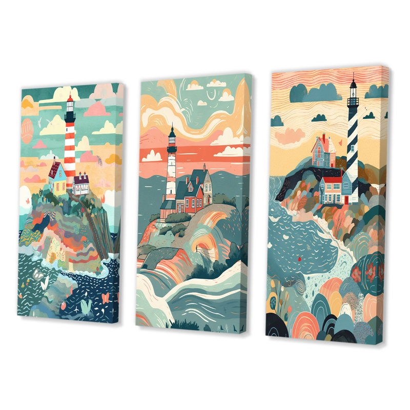 «Coastal Guiding Light», 3 pièces sur toile, Toile tendue, H 40 po x l 60 po