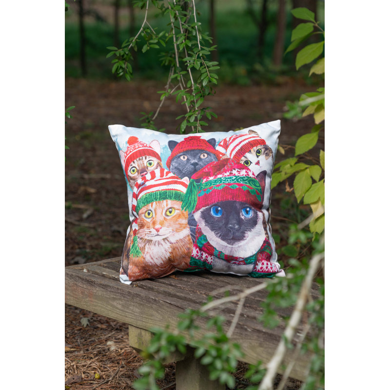 Coussin d'hiver 18 po x 18 po, Chat rouge