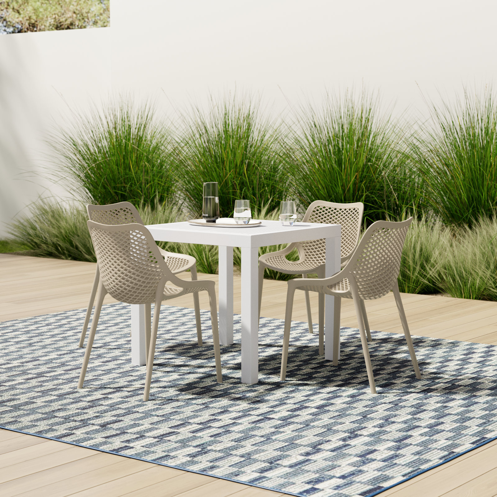 Asherton Square 4-Person Outdoor Dining Set, White/Taupe
