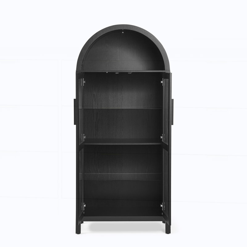 A high arched storage cabinet with a lamp, Black
