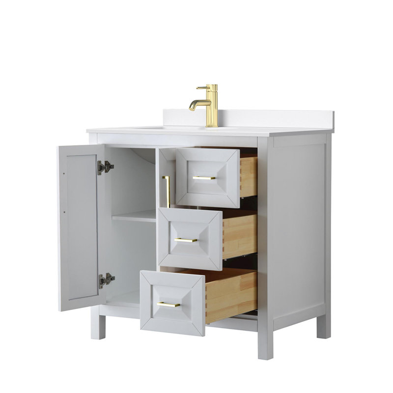 Daria 36'' W Vanity, White, Brushed Gold, White Quartz