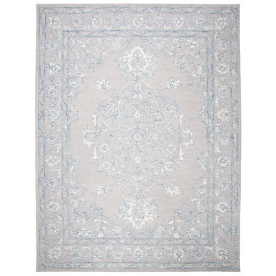 Tapis oriental gris clair / ivoire en laine tissé à la main Crewellwalk