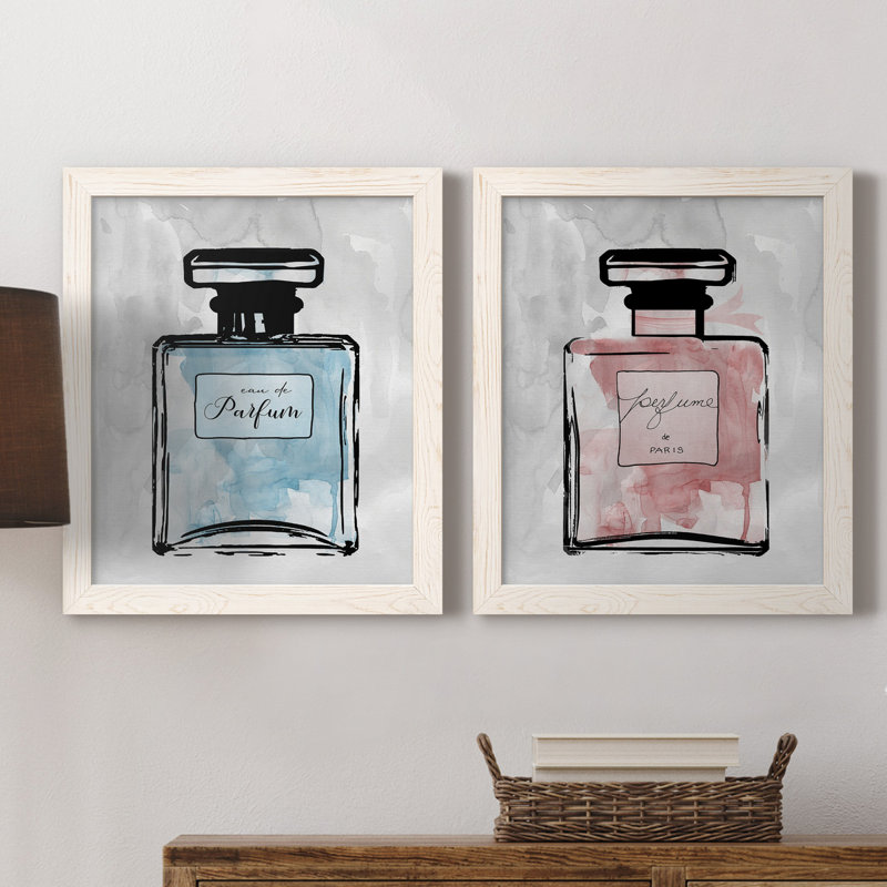 «Blue Wash Perfume», ensemble de 2 reproductions d'art, H 20 po x l 17 po x P 1 po, Toile blanche encadrée, Pas de tapis